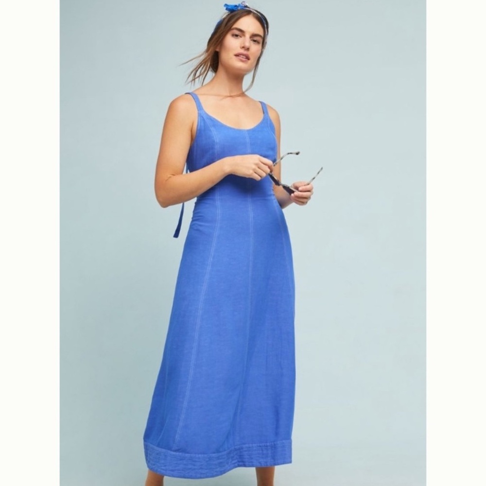 NWT Maeve by Anthropologie Elseby Lace-Up Midi Dress Blue - Small